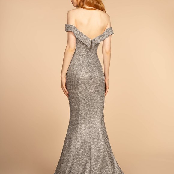 NEW SILVER GRAY Off Shoulder Mermaid Shape Prom Dress GSGL2562 - Picture 2 of 9